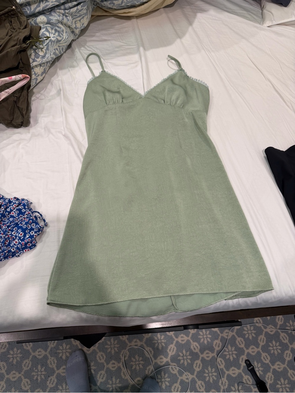 Sage Mini Slip Dress by Sage — Soft Light Green Spaghetti-Strap